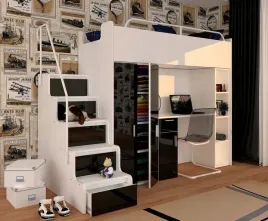 antresola-kiki4-max-90x200-z-biurkiem-czarny-polysk