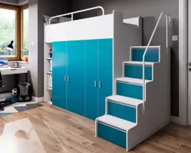 lozko-pietrowe-kiki-2-ze-schodkami-i-szafami-80x190-cm-turkusowy-mat