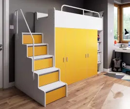 lozko-pietrowe-kiki-2-ze-schodkami-i-szafami-80x190-cm-zolty-mat