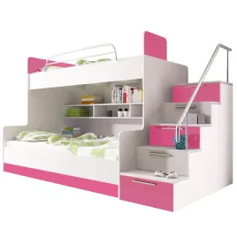 lozko-pietrowe-raj-2-dwa-stelaze-bez-materacy-bialo-rozowy-polysk