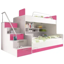 lozko-pietrowe-raj-2-dwa-stelaze-bez-materacy-bialo-rozowy-polysk