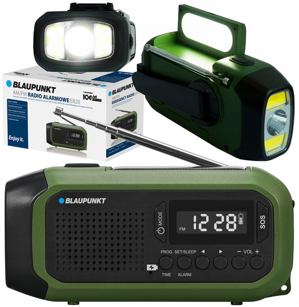 Radio solarne sieciowo-bateryjne AM, FM Blaupunkt ER20 antena zegar SOS