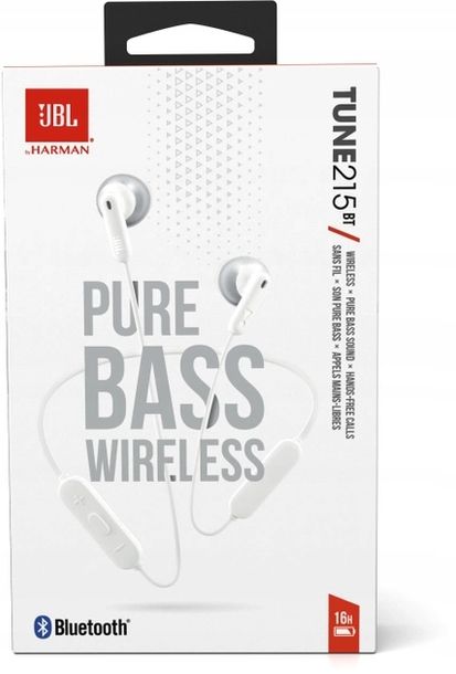 SŁUCHAWKI BEZPRZEWODOWE JBL 215 BIAŁE BT PURE BASS PRACA DO 16H