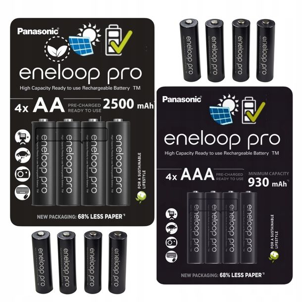 Akumulatorki 4 szt Eneloop PRO R6/AA 2500mAh + 4 szt Eneloop Pro 930mAh