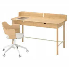 ikea-ridspo-fjallberget-biurko-i-krzeslo-dab-bezowy