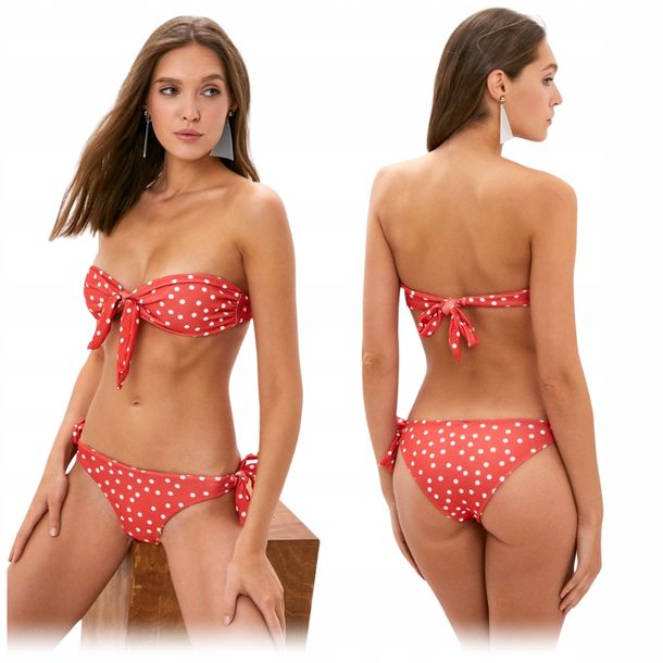 ﻿KOSTIUM STRÓJ KĄPIELOWY DWUCZĘŚCIOWY CZERWONE BIKINI RETRO PIN UP GROSZKI M