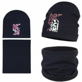czapka-komin-tuba-komplet-dziewczecy-jesienny-blyszczacy-napis-48-52-granat
