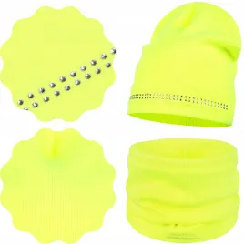majka-komplet-jesienny-czapka-beanie-komin-40-46-dzety-neon-neonowy