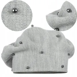beret-damski-klasyczny-zimowy-produkt-polski-majka-perelki-szary