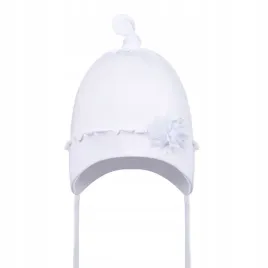 czapka-czapeczka-dziecieca-bawelniana-wiazana-ozdobny-kwiat-bialy-r-40