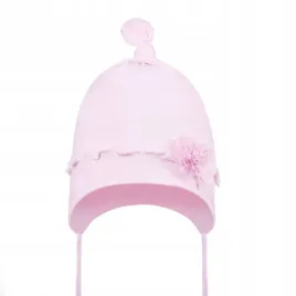 czapka-czapeczka-dziecieca-bawelniana-wiazana-ozdobny-kwiat-rozowy-r-38