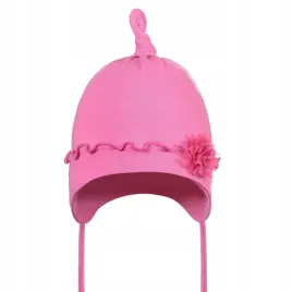 czapka-czapeczka-dziecieca-bawelniana-wiazana-ozdobny-kwiat-rozowy-r-38