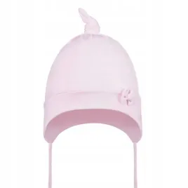 czapka-niemowleca-dziecieca-wiazana-z-kokardka-bawelniana-jasny-roz-roz-40