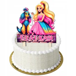 dwustronny-topper-kolorowy-barbie-z-pieskiem-imie-wiek-personalizowany