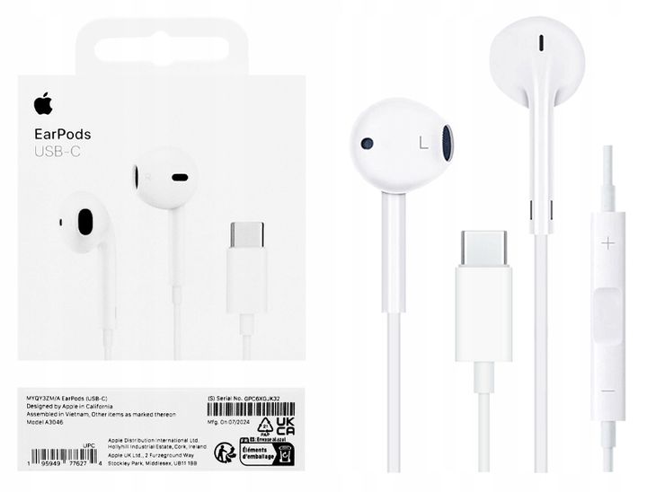 ﻿ORYGINALNE SŁUCHAWKI APPLE EARPODS USB-C MYQY3ZM/A MIKROFON iPHONE 15 16