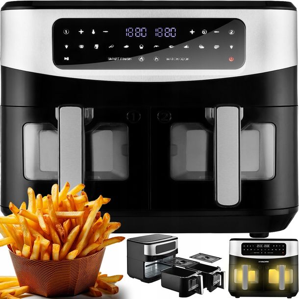 Frytkownica BEZTŁUSZCZOWA 9L XXL AIR FRYER PODWÓJNA 2600W FRYTOWNICA Szybka