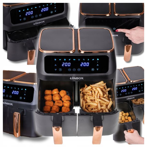 FRYTKOWNICA BEZTŁUSZCZOWA bez oleju Air Fryer duża 2-komorowa 8L 2500W