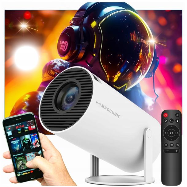 ﻿PROJEKTOR RZUTNIK 4K ANDROID TV LED WIFI PRZENOŚNY FULL HD HY300 Biały