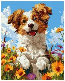 malowanie-po-numerach-pies-w-kwiatach