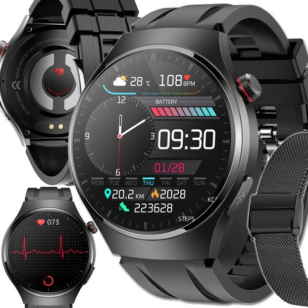 ﻿SMARTWATCH ZEGAREK MĘSKI Z EKG POMIAR CUKRU PULS CIŚNIENIE ROZMOWY MENU PL