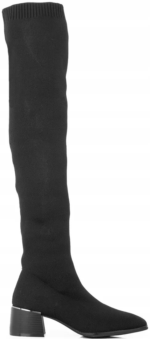 8414 CZARNE KOZAKI NA SŁUPKU NA OBCASIE ELASTYCZNA CHOLEWKA