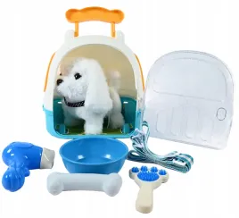 piesek-biala-maskotka-psa-z-transporterem-zestaw-do-pielegnacji