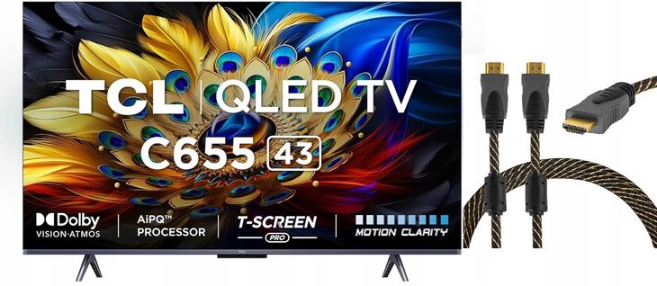 Telewizor TCL 43C655 QLED 4K kabel HDMI