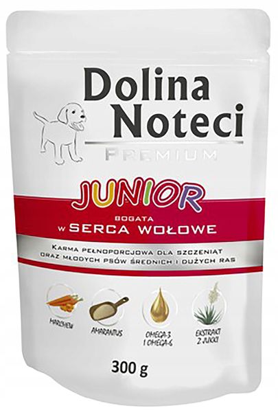 Фото - Корм для собак PSA ﻿Dolina Noteci Saszetka Premium Junior Serca Wołowe Mokra Karma Dla  300g 