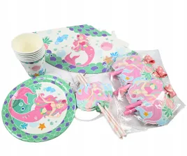 zestaw-urodzinowy-dla-dzieci-talerzyki-kubki-czapki-urodzinowe-syrenka