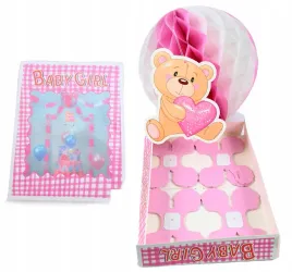 dekoracja-urodzinowa-rozeta-papierowa-mis-rozowe-girlandy