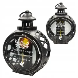 srebrny-okragly-lampion-znicz-grawer-roza-swieczka-led-na-grob-cmentarz