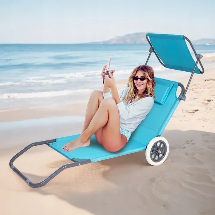 lezak-plazowy-skladany-fotel-ogrodowy-wozek-na-kolkach-lezanka-z-daszkiem-stan-nowy