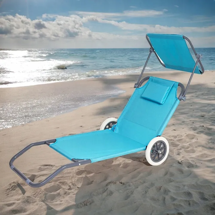 lezak-plazowy-skladany-fotel-ogrodowy-wozek-na-kolkach-lezanka-z-daszkiem-stan-nowy