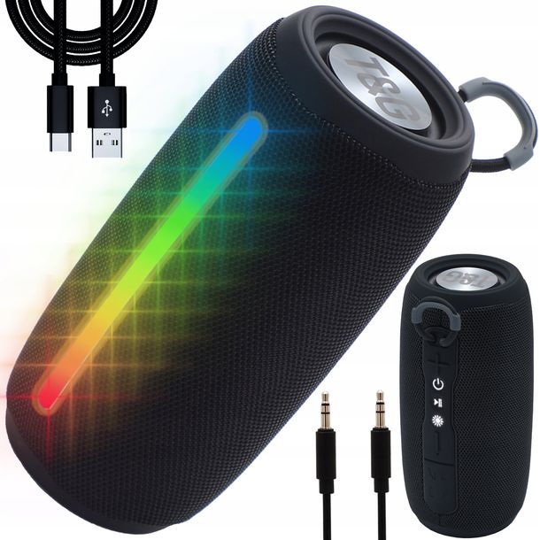 ﻿GŁOŚNIK BEZPRZEWODOWY BLUETOOTH PRZENOŚNY RADIO FM AUX KARTA SD LED RGB