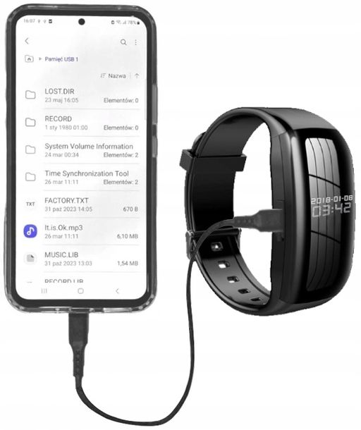 ﻿Kamera szpiegowska dyktafon zegarek draVires 64GB podłączenie do telefonu