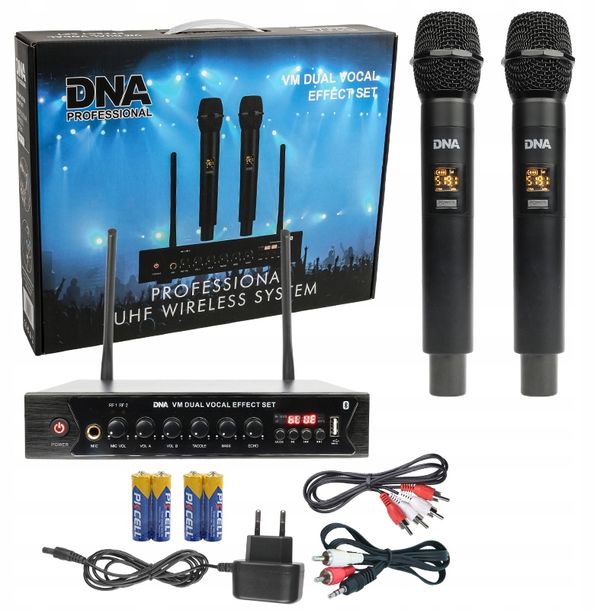 DNA ZESTAW 2 MIKROFONÓW BEZPRZEWODOWYCH KARAOKE ODBIORNIK USB BLUETOOTH