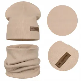 wiosenny-dzieciecy-komplet-czapka-komin-bawelna-podwojny-material-bezowy