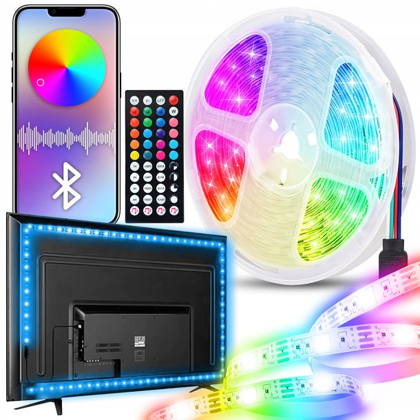 ﻿Taśma LED RGB 5m Podświetlenie TV telewizora z pilotem kontroler USB