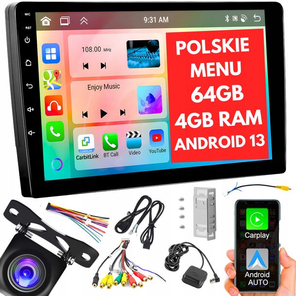 RADIO SAMOCHODOWE 2 DIN 4GB/64GB ANDROID AUTO CARPLAY ANDROID 13 RDSDSP 10