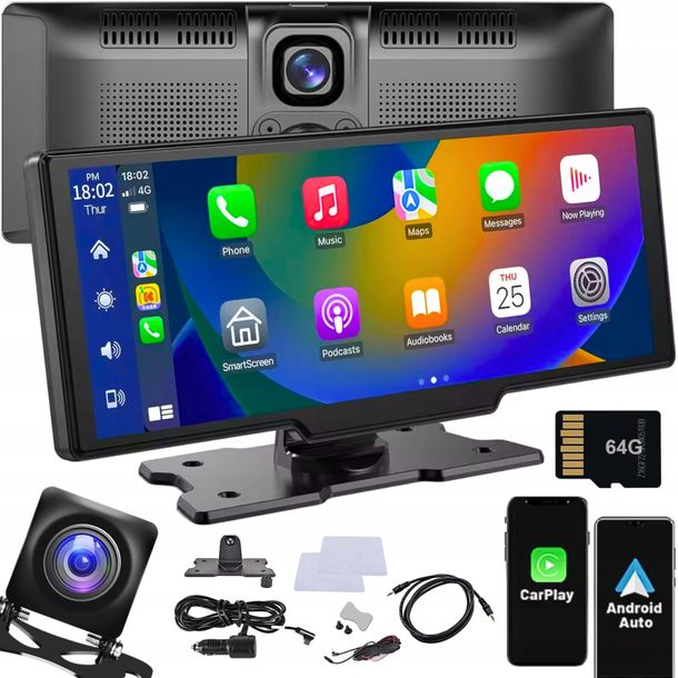 RADIO STACJA MULTIMEDIALNA MONITOR ANDROID AUTO APPLE CARPLAY 2 KAMERY DVR