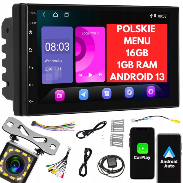 RADIO SAMOCHODOWE 2 DIN HiFi ANDROID 13 RDS GPS WIFI USB 1GB/16GB RDS 7