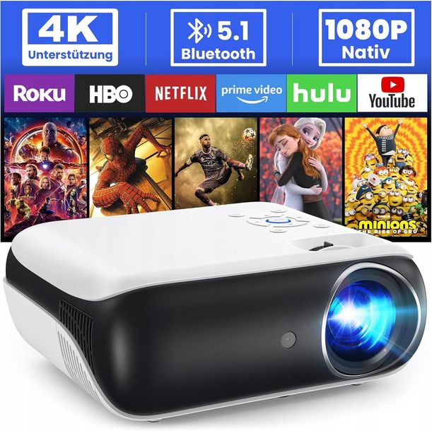 ﻿Projektor LED HOPVISION FULL HD 4K BLUETOOTH 9500 LM przenośny z głośnikiem