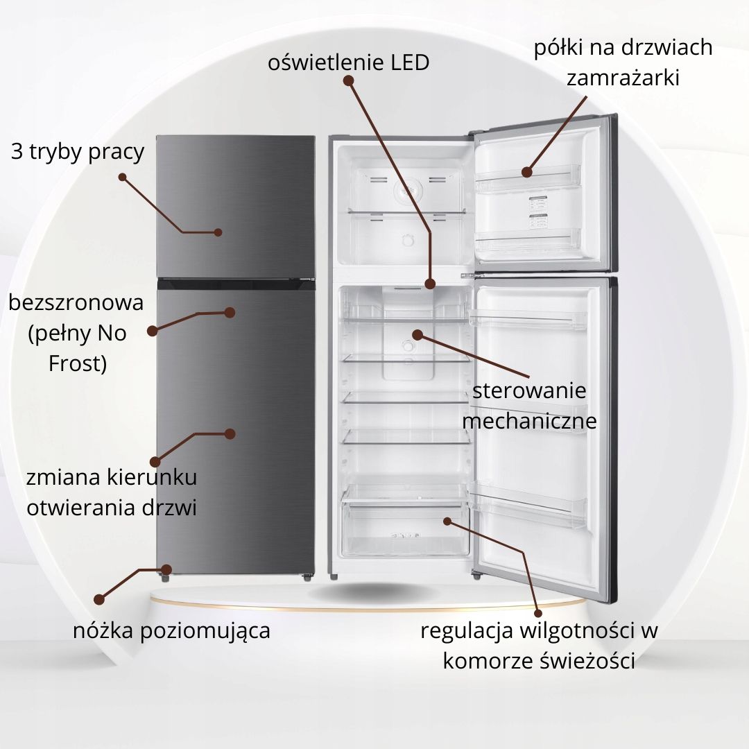 DUŻA LODÓWKA Z ZAMRAŻARKĄ 257L/77L No Frost BEZSZRONOWA INOX