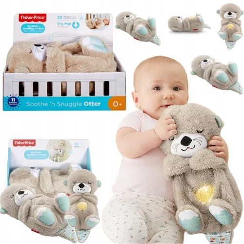 Fisher-Price Peluche Interactive Loutre Doudou Berceuse – Jouet Sensoriel 0+ Avec Mélodies, Lueur Douce Et Mouvements Respiratoires – Piles Incluses