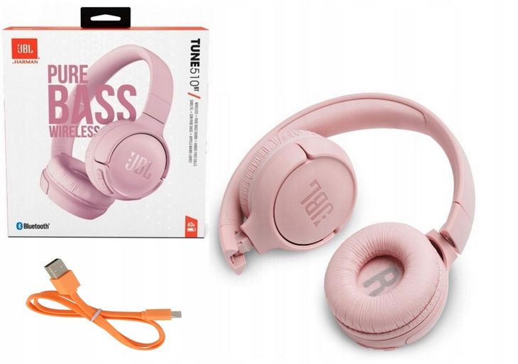 ﻿Słuchawki JBL bezprzewodowe nauszne Pink Rózowe Super Dźwięk BASS MIKROFON