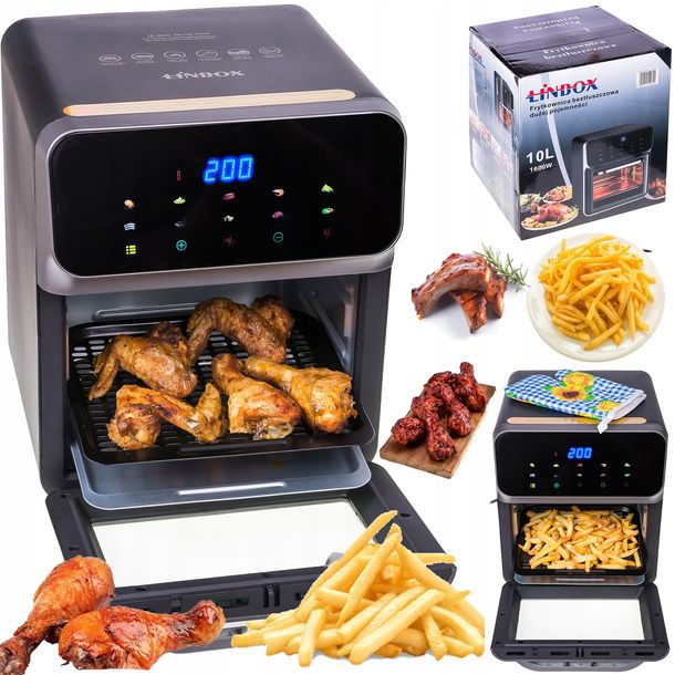 FRYTKOWNICA BEZTŁUSZCZOWA AIR FRYER 8L/1600W PIEKARNIK STAL INOX