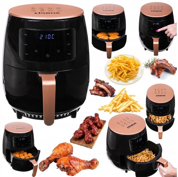 FRYTKOWNICA BEZTŁUSZCZOWA AIR FRYER 4,5L 1400W CZARNA Do smażenia pieczenia