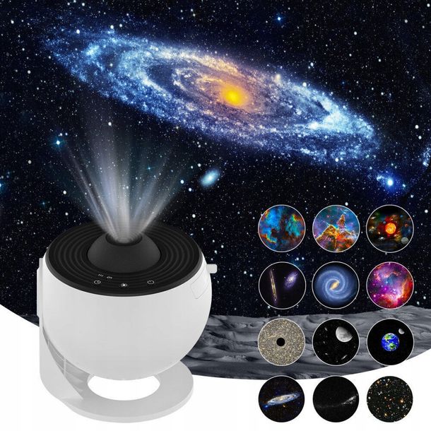 PROJEKTOR GWIAZD PLANETARIUM OBROTOWY LED LAMPKA NOCNA USB 12 PROJEKCJI