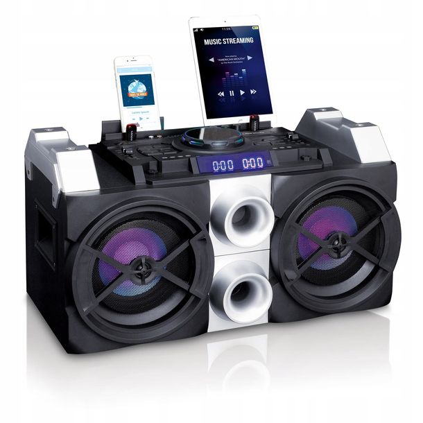 ﻿BOOMBOX AUDIO MIKSER GŁOŚNIK IMPREZOWY DUŻY POTĘŻNY BASS USB BT AUX FM LED