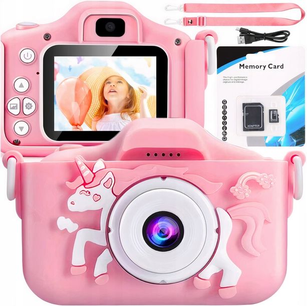 APARAT CYFROWY DLA DZIECI 40MPX FOTOGRAFICZNY JEDNOROŻEC + KARTA SD 32GB XL